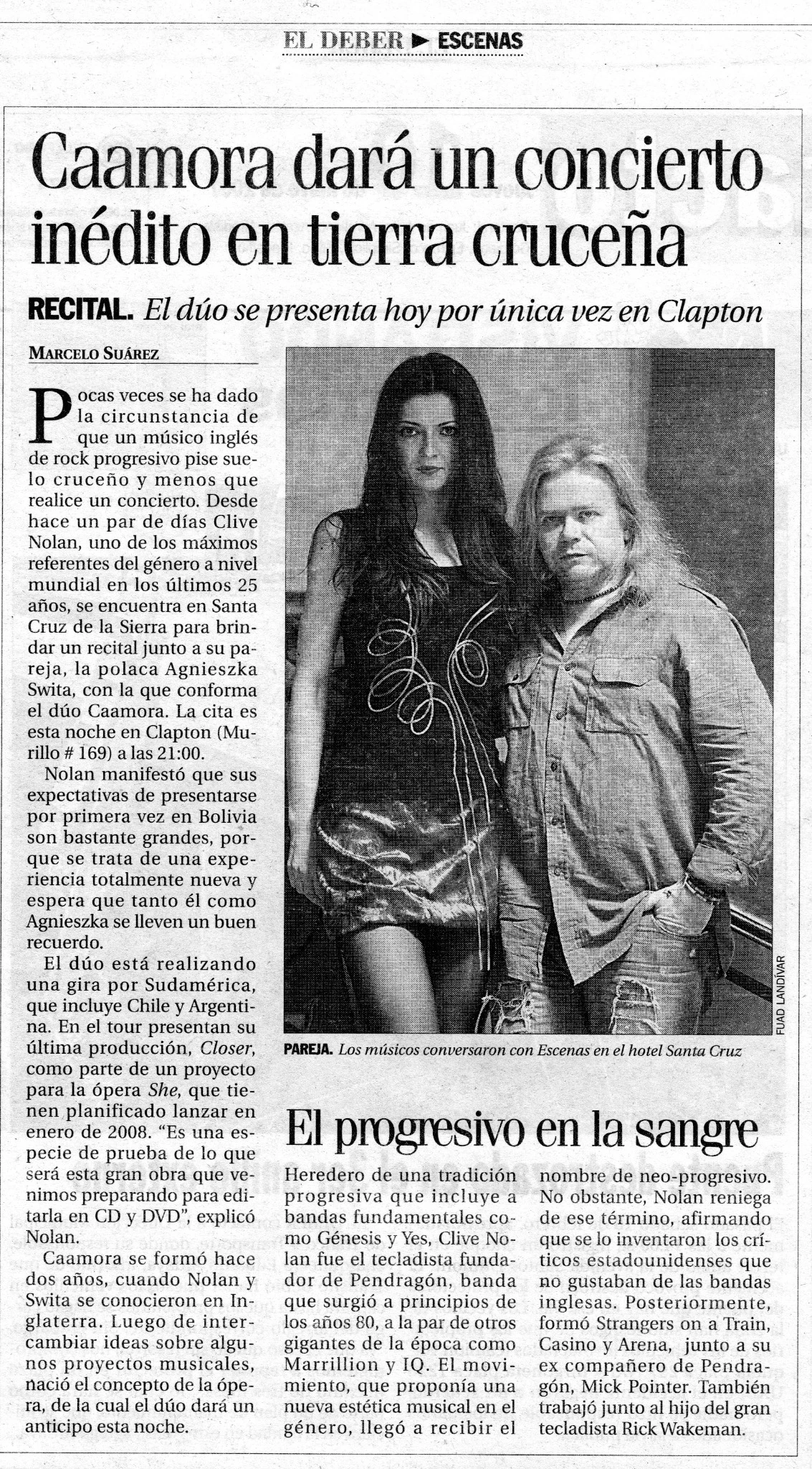 Recorte de prensa de El Deber sobre Caamora en Santa Cruz