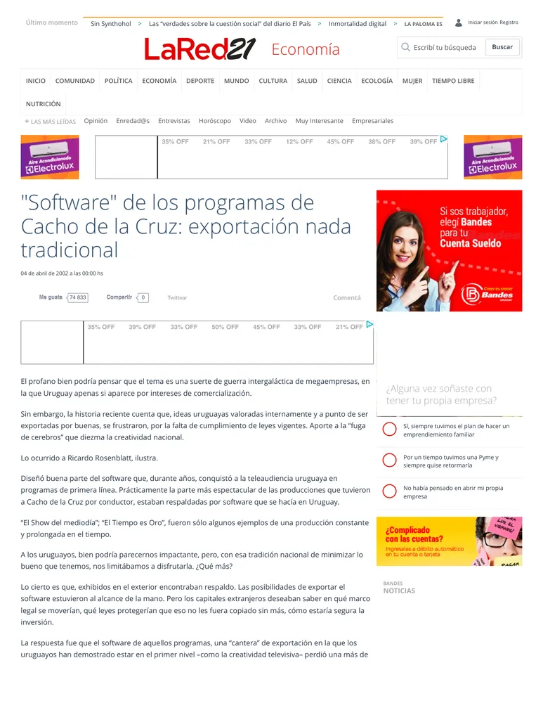 Nota de LaRed21 sobre software desarrollado para programas de Cacho de la Cruz
