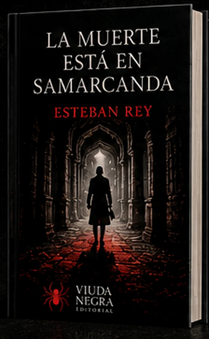 Cubierta ficticia de La muerte está en Samarcanda, de Esteban Rey